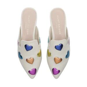 KURT GEIGER Otter Love White Rainbow Heart Flat Mules in Bone Leather Sz US 7